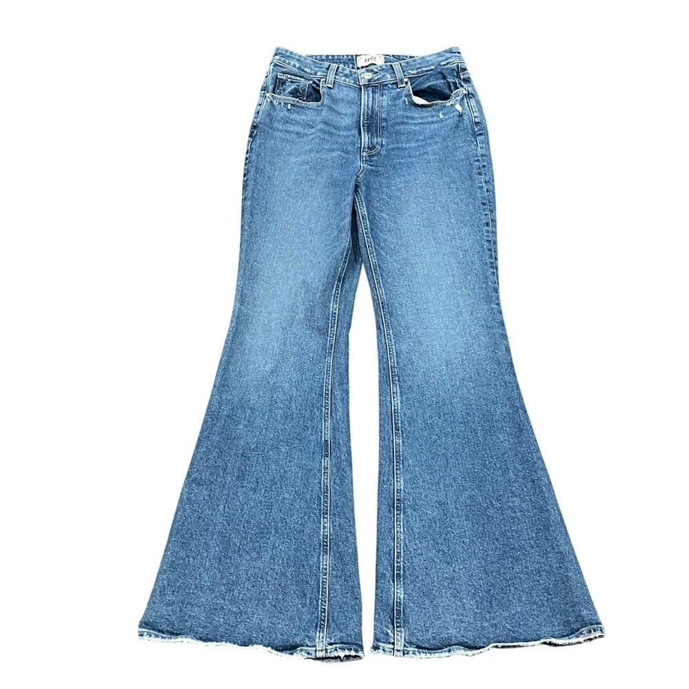 Paige Charlie High Rise Flare Jeans Landmark Blue Distressed Women's 29 Hippie